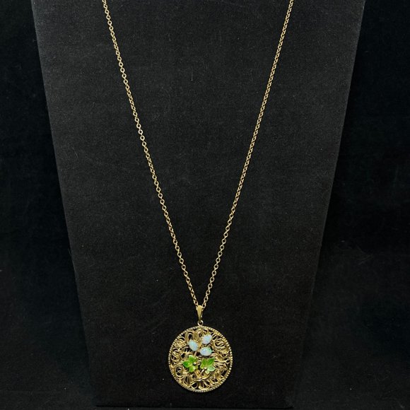 Vintage Kremnetz Gold Tone Cable Chain Necklace With Opal Pendant Signed (3980) - Picture 1 of 6